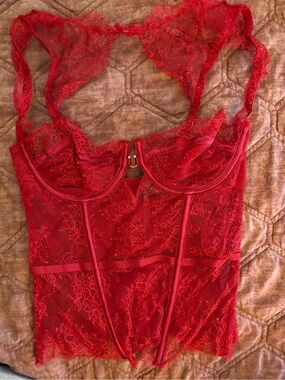Red Lace Bustier Corset Top - Women Intimates & Sleepwear